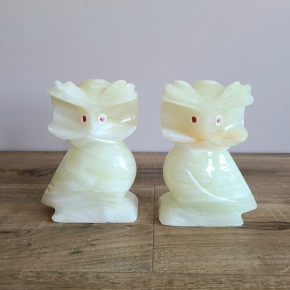 Onyx Marble Hand Carved Owls Figurines Statures Bookends Paper Weights. - Picture 1 of 8